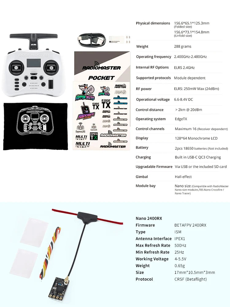 RadioMaster poche écrasement Radio contrôleur 2.4G 16CH ELRS transmetteur Hall cardan pour RC FPV Drone quadrirotor télécommande nouveau