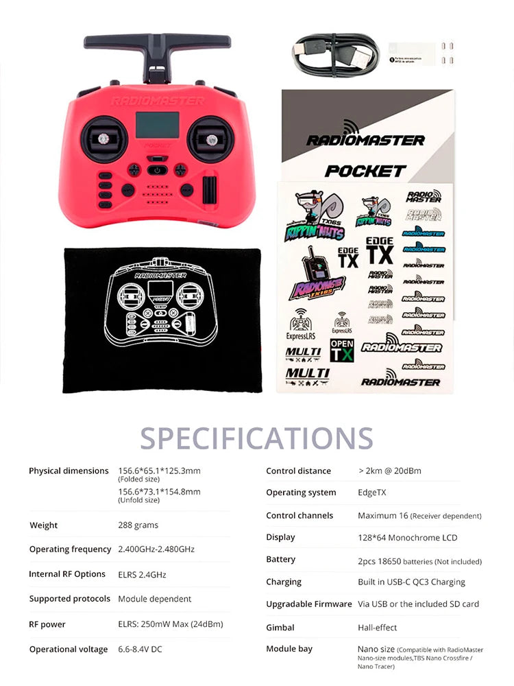 RadioMaster poche écrasement Radio contrôleur 2.4G 16CH ELRS transmetteur Hall cardan pour RC FPV Drone quadrirotor télécommande nouveau