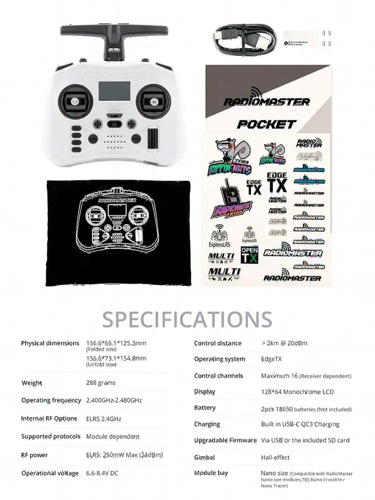 RadioMaster poche écrasement Radio contrôleur 2.4G 16CH ELRS transmetteur Hall cardan pour RC FPV Drone quadrirotor