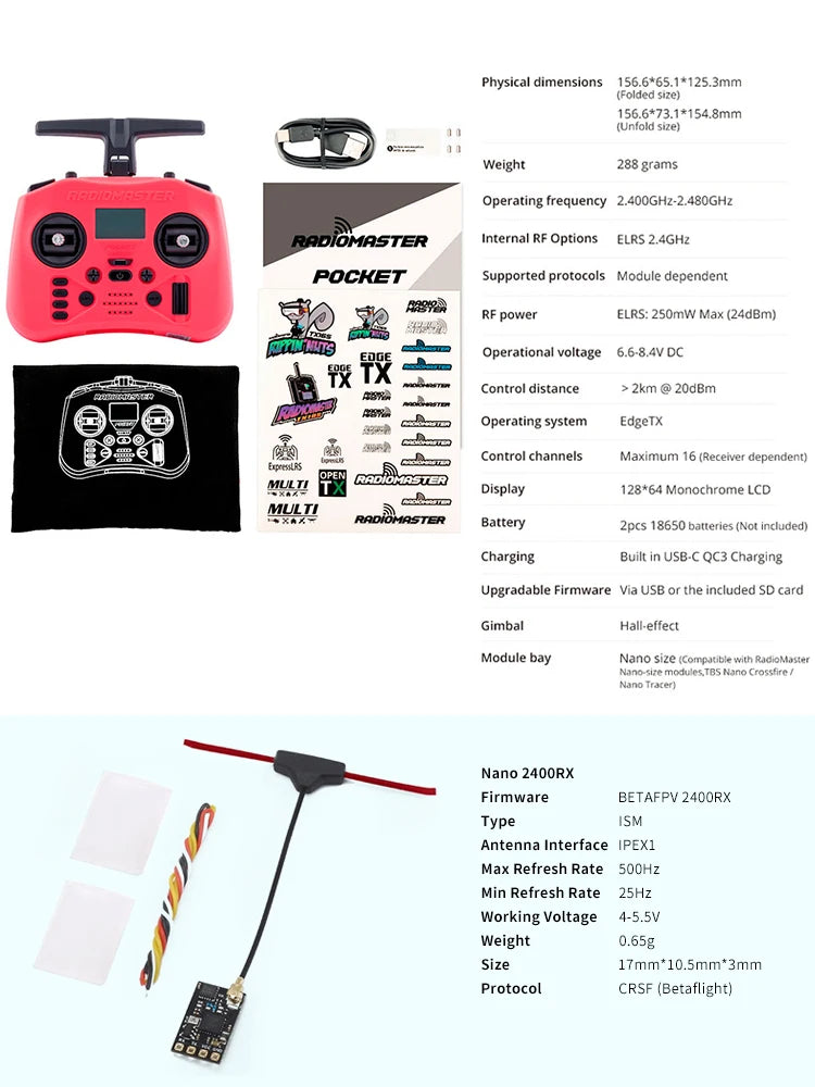 RadioMaster poche écrasement Radio contrôleur 2.4G 16CH ELRS transmetteur Hall cardan pour RC FPV Drone quadrirotor télécommande nouveau