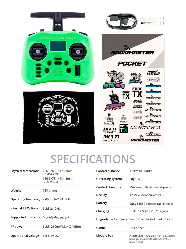 RadioMaster poche écrasement Radio contrôleur 2.4G 16CH ELRS transmetteur Hall cardan pour RC FPV Drone quadrirotor télécommande nouveau