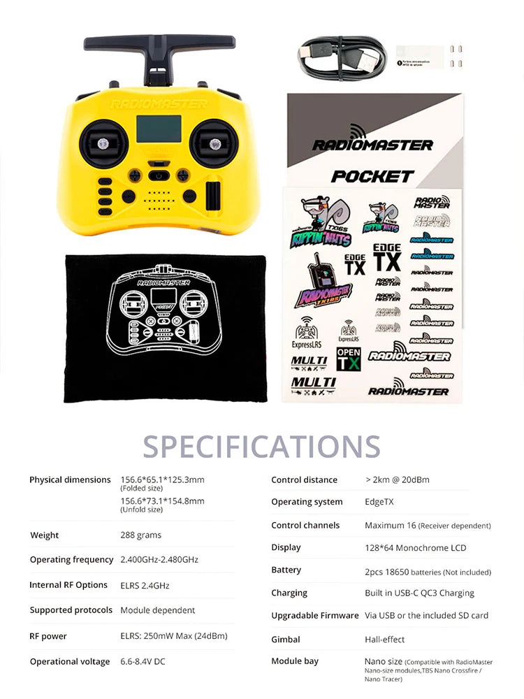 RadioMaster poche écrasement Radio contrôleur 2.4G 16CH ELRS transmetteur Hall cardan pour RC FPV Drone quadrirotor télécommande nouveau