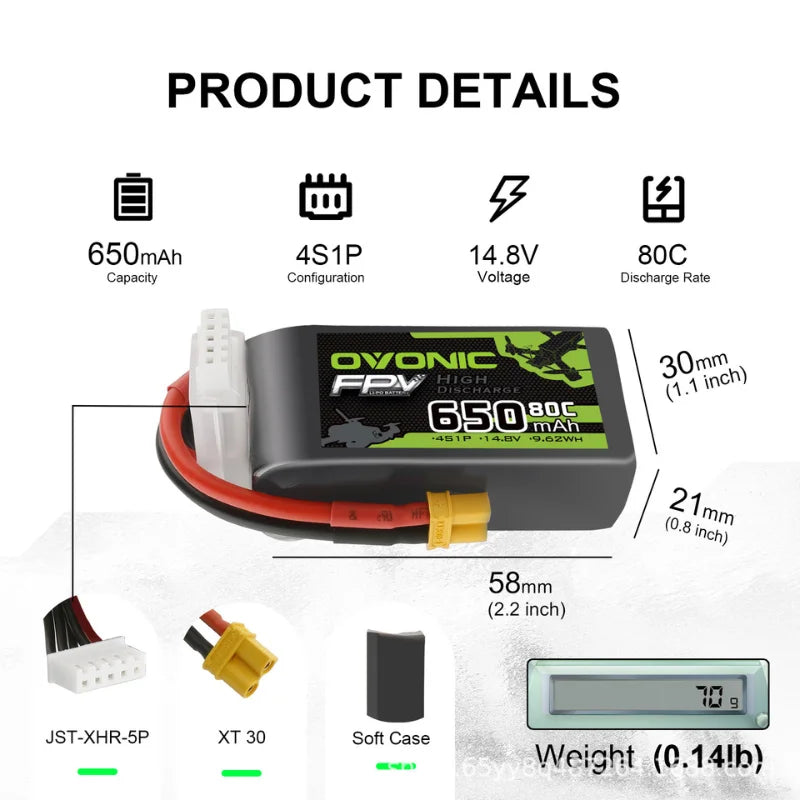 Batterie Lipo HOT OVONIC 650/850/1000/1300/1550/2200mAh 100/80/35C 3S/4S/6S pour hélicoptère RC, quadricoptère, drone de course FPV