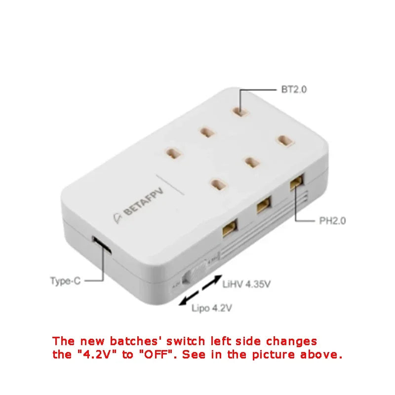 BETAFPV 6 Ports 1S chargeur de batterie Lipo-batterie type-c chargeur BT2.0 et PH2.0 FPV Cetus accessoires de Drone de course