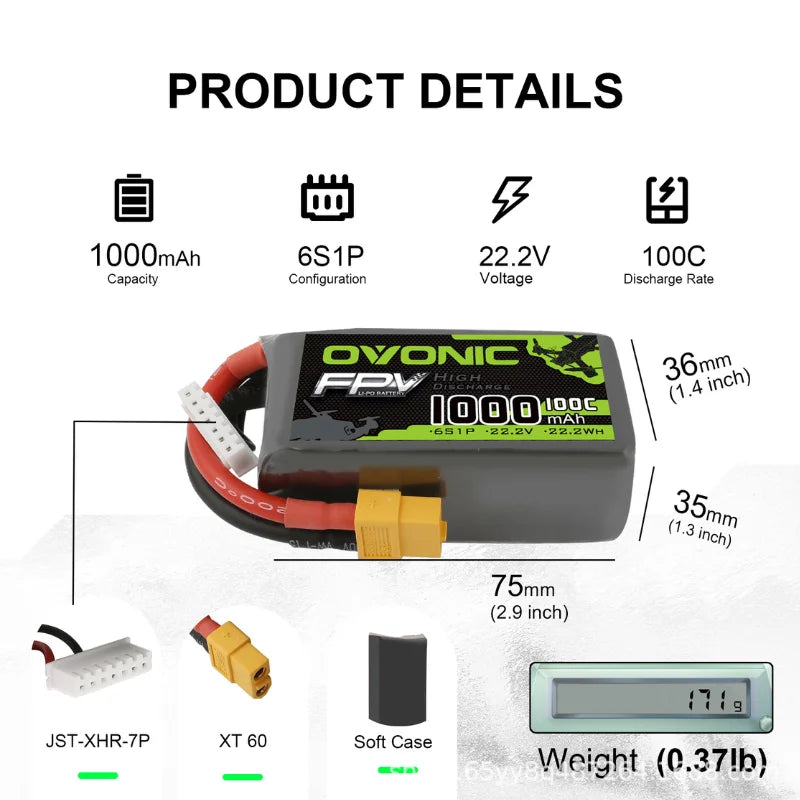 Batterie Lipo HOT OVONIC 650/850/1000/1300/1550/2200mAh 100/80/35C 3S/4S/6S pour hélicoptère RC, quadricoptère, drone de course FPV