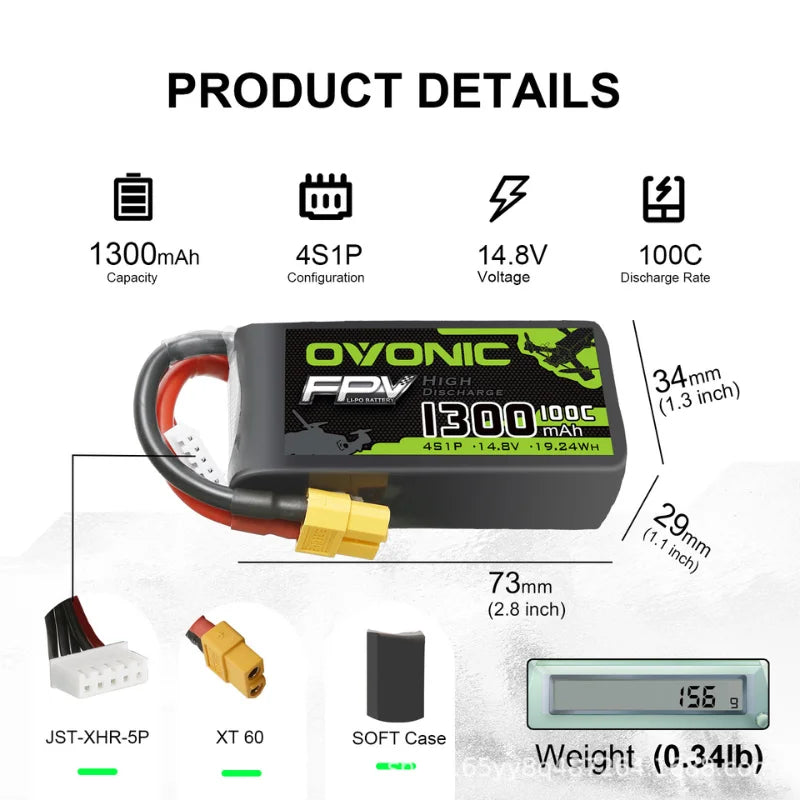 Batterie Lipo HOT OVONIC 650/850/1000/1300/1550/2200mAh 100/80/35C 3S/4S/6S pour hélicoptère RC, quadricoptère, drone de course FPV