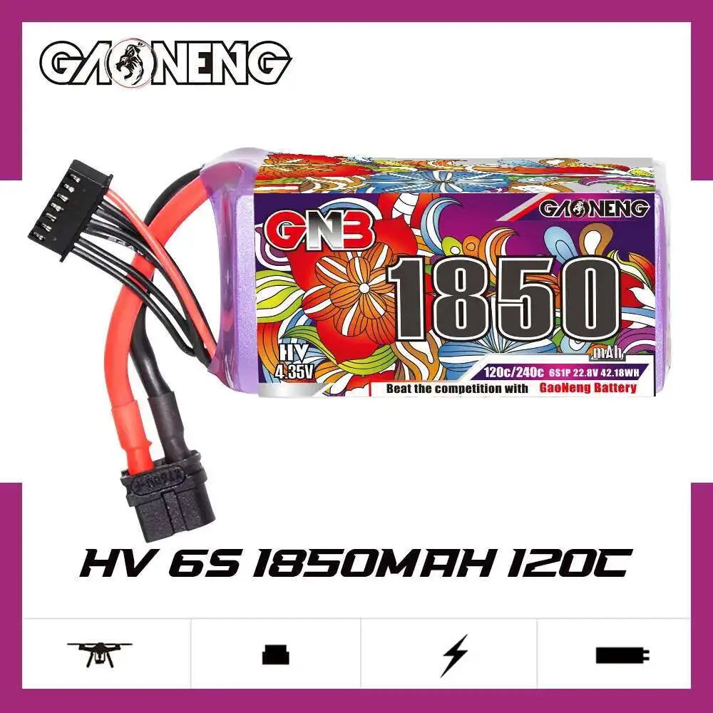 1/2 ensemble GNB 4S 6S 1100/1300/1500/1850mAh 15.2V 22.8V 120C avec XT60 pour Drone FPV hélicoptère avion batterie Lipo Rechargeable