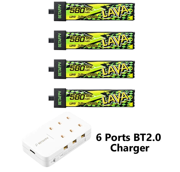 Batterie BETAFPV LAVA II 580mAh 1S 95C 3.8V BT2.0 pour Air75, Meteor75 Pro