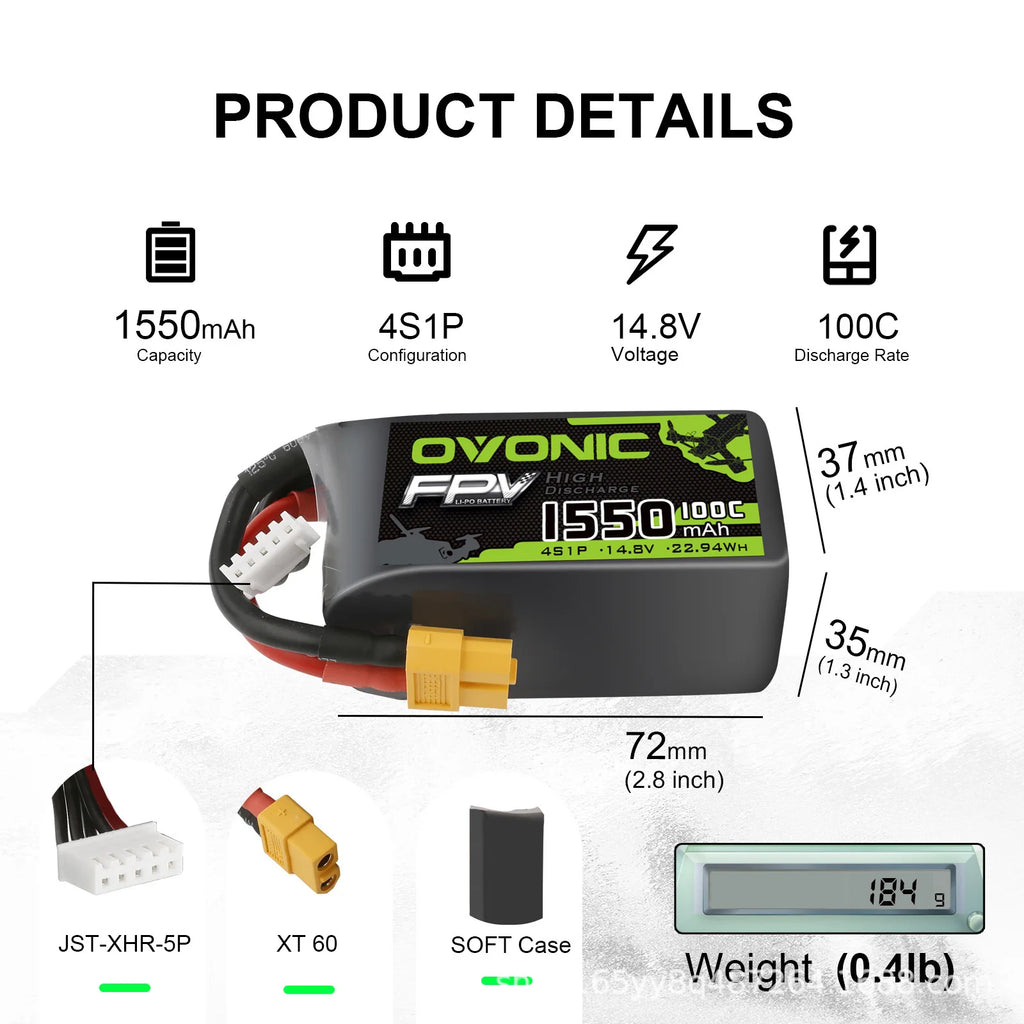 Batterie Lipo HOT OVONIC 650/850/1000/1300/1550/2200mAh 100/80/35C 3S/4S/6S pour hélicoptère RC, quadricoptère, drone de course FPV