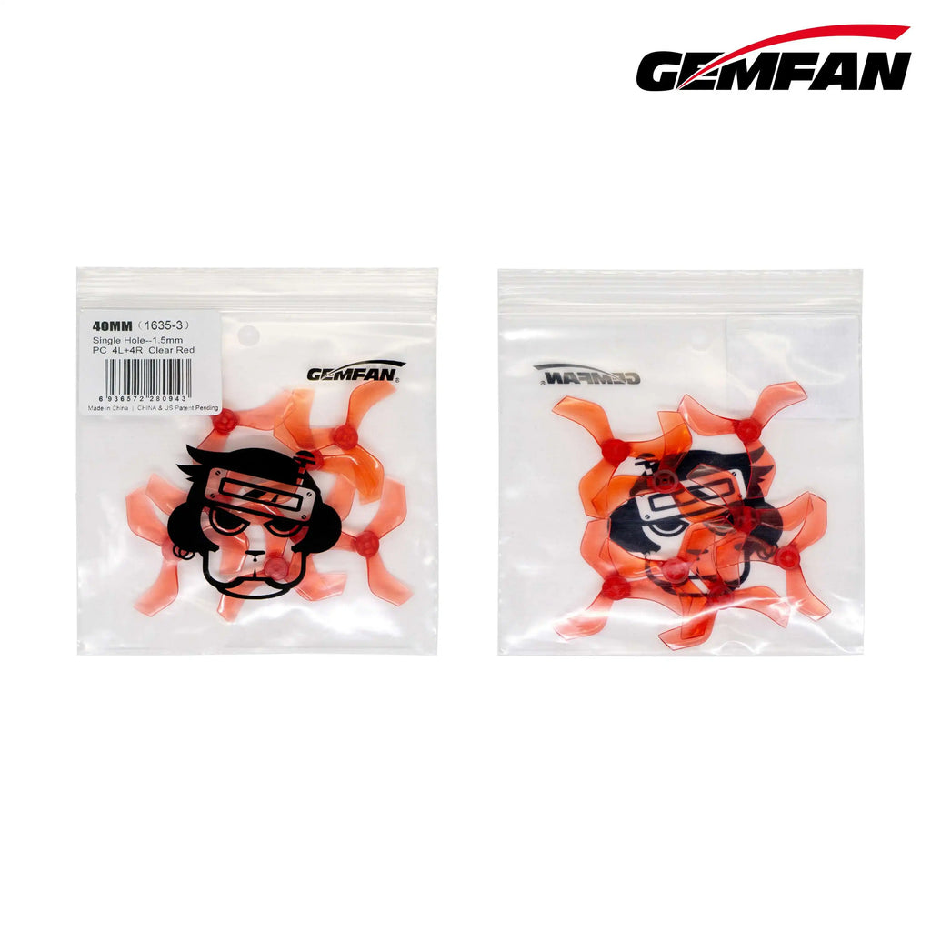 8 paires d'hélices Gemfan 1635-3 rouges transparentes à 3 pales de 40mm pour drones FPV.