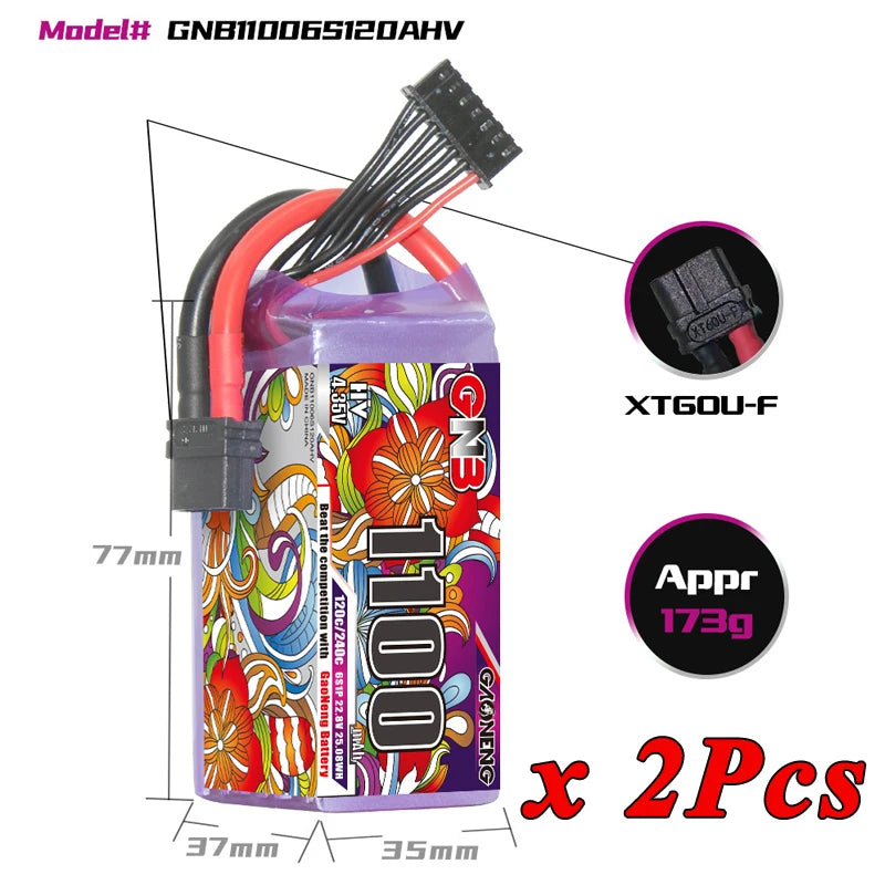 1/2 ensemble GNB 4S 6S 1100/1300/1500/1850mAh 15.2V 22.8V 120C avec XT60 pour Drone FPV hélicoptère avion batterie Lipo Rechargeable