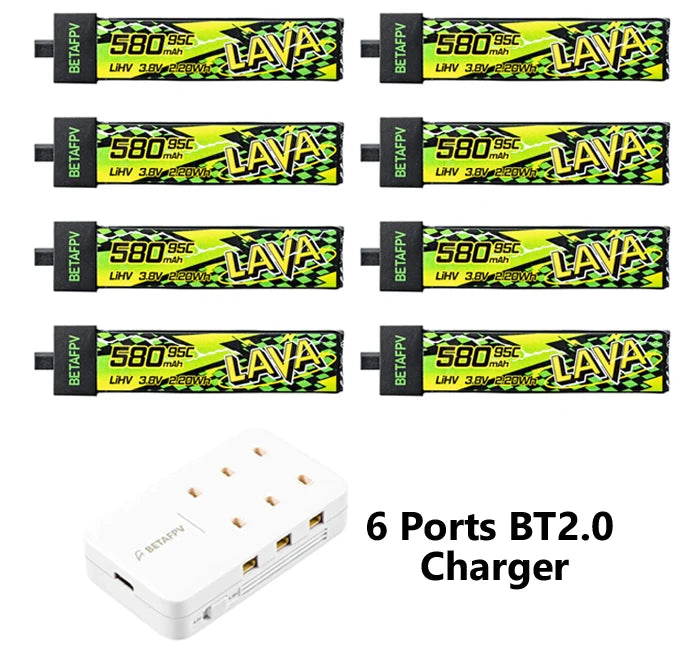 Batterie BETAFPV LAVA II 580mAh 1S 95C 3.8V BT2.0 pour Air75, Meteor75 Pro