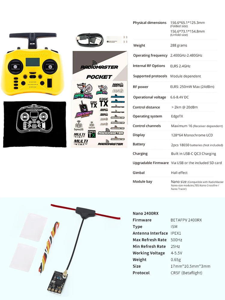 RadioMaster poche écrasement Radio contrôleur 2.4G 16CH ELRS transmetteur Hall cardan pour RC FPV Drone quadrirotor télécommande nouveau