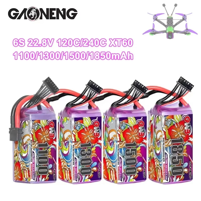 1/2 ensemble GNB 4S 6S 1100/1300/1500/1850mAh 15.2V 22.8V 120C avec XT60 pour Drone FPV hélicoptère avion batterie Lipo Rechargeable