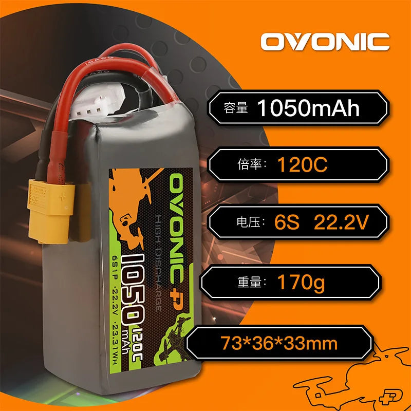 2 batteries Lipo OVONIC 4S 6S 850mAh 1050mAh 1300mAh 1550mAh pour avion RC FPV, quadricoptère, hélicoptère, pièces de drone