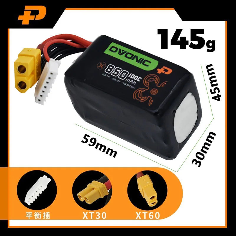 2 batteries Lipo OVONIC 4S 6S 850mAh 1050mAh 1300mAh 1550mAh pour avion RC FPV, quadricoptère, hélicoptère, pièces de drone