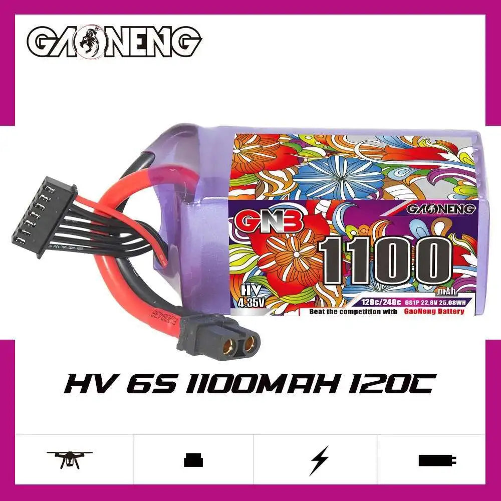 1/2 ensemble GNB 4S 6S 1100/1300/1500/1850mAh 15.2V 22.8V 120C avec XT60 pour Drone FPV hélicoptère avion batterie Lipo Rechargeable