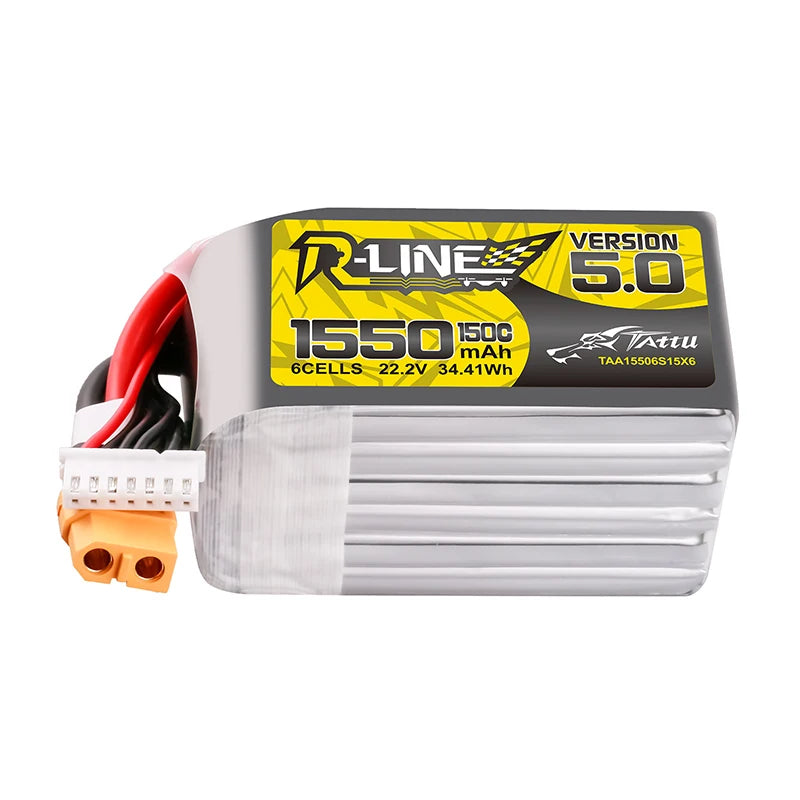 Batterie LiPo TATTU-R-LINE 5.0 22.2V 1550mAh 150C pour hélicoptère RC, quadricoptère, drone de course FPV, avec prise XT60, batterie 6S