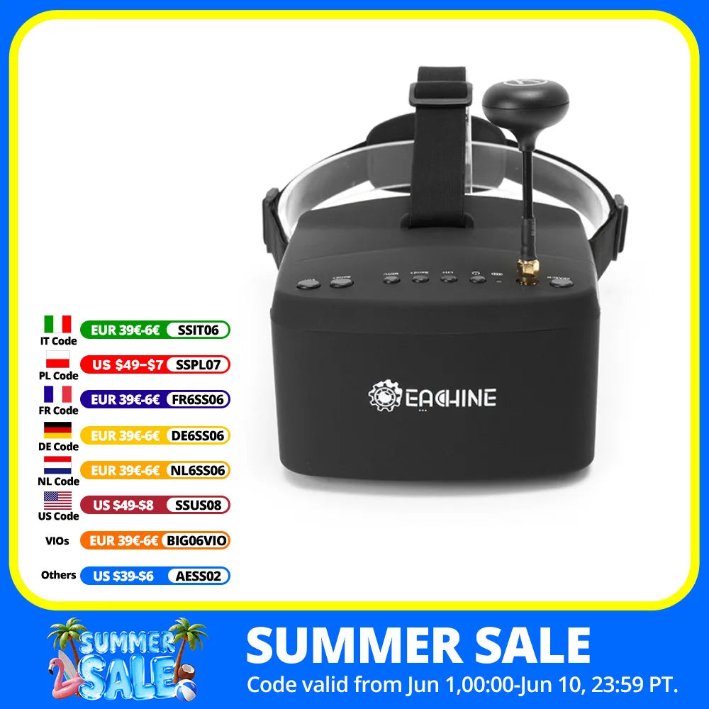 Eachine — lunettes vidéo EV800 FPV, écran 5 pouces 800x480, pour réalité virtuelle, Raceband, avec antenne, 5.8G 40CH