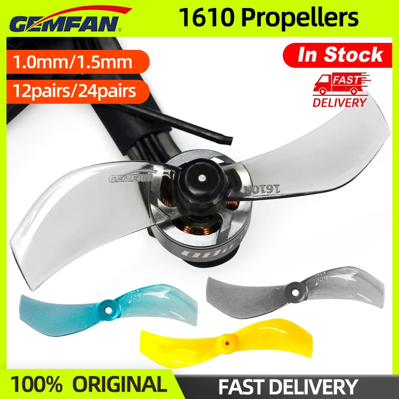 Gemfan-12/24 Paires d'hélices de importateur 1610, 40mm, 2 pales, 1mm, 1.5mm, pour RC FPV Racing, FreKouTinywhoop Drones ature ula7 Remplacement