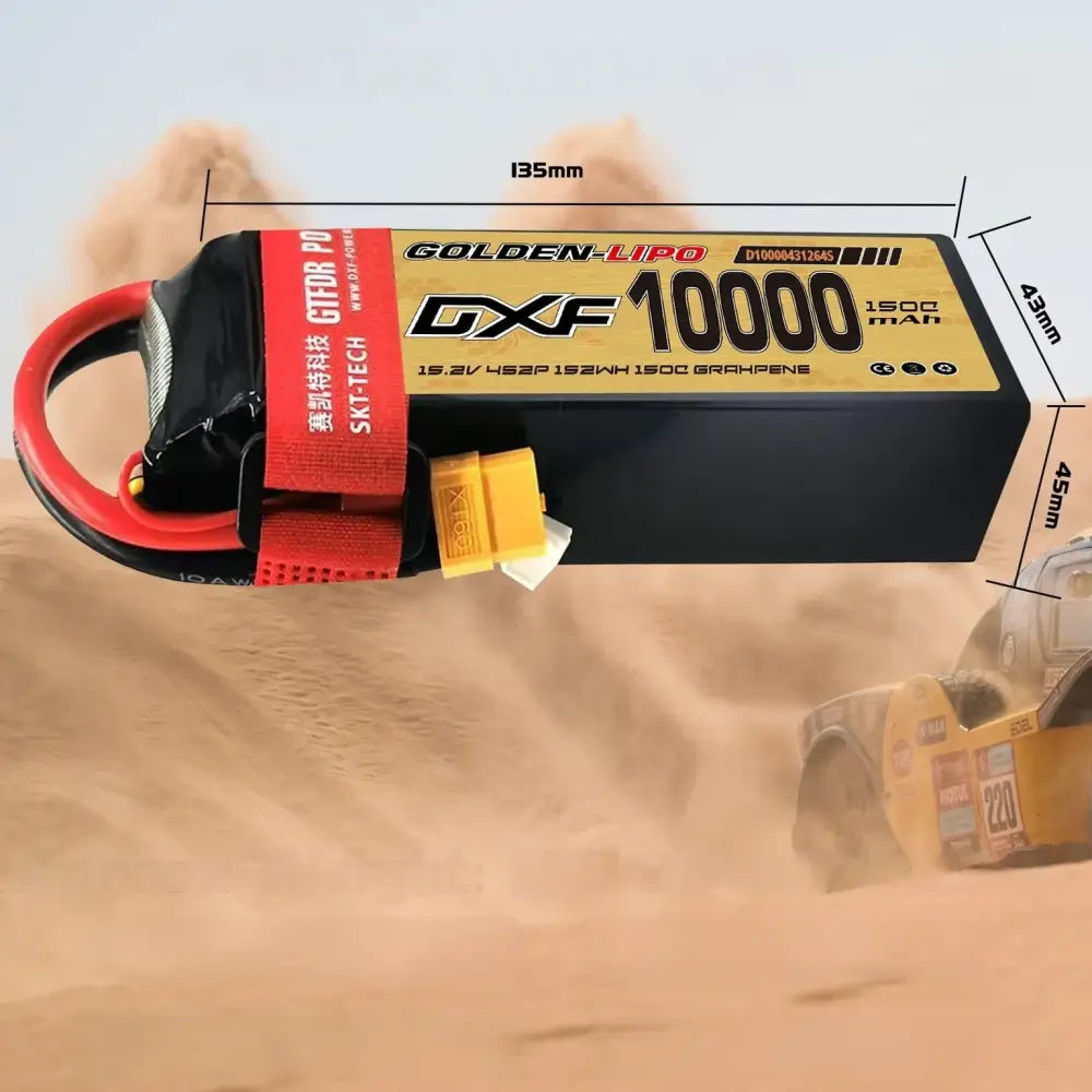Batterie Lipo DXF 4S 10000mah 15.2V 150C Prise XT60 Boîtier rigide pour voiture RC Buggy Truggy Tout-terrain Voiture