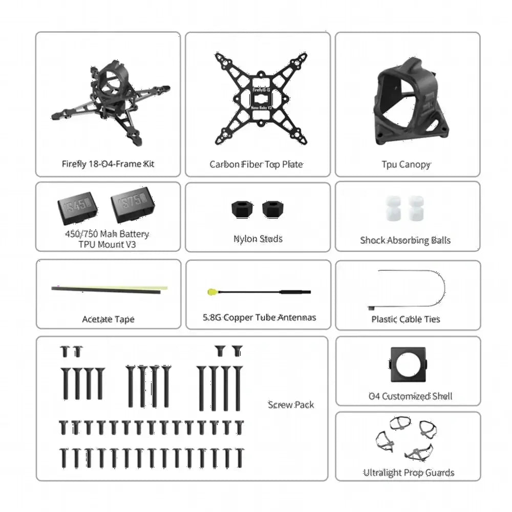 Flywoo Firefly16/18 16 pouces/18 pouces 1S Nano Baby V3 Kit de cadre Compatible avec DJI O4 analogique / HDZero