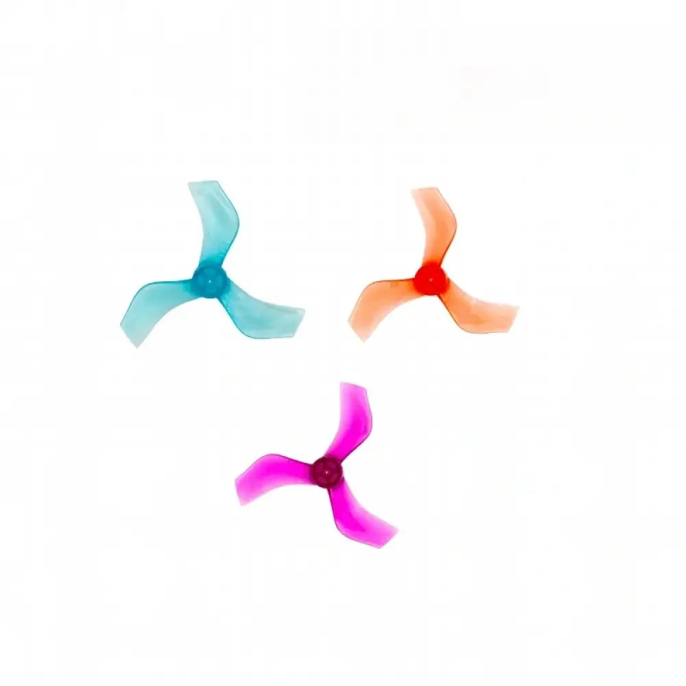 Hélices Gemfan 1635 à 3 pales, 40mm, en PC transparent bleu, orange et magenta pour drones FPV.
